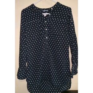 Merona Womens Medium M Blue & White Tunic Top Blouse
